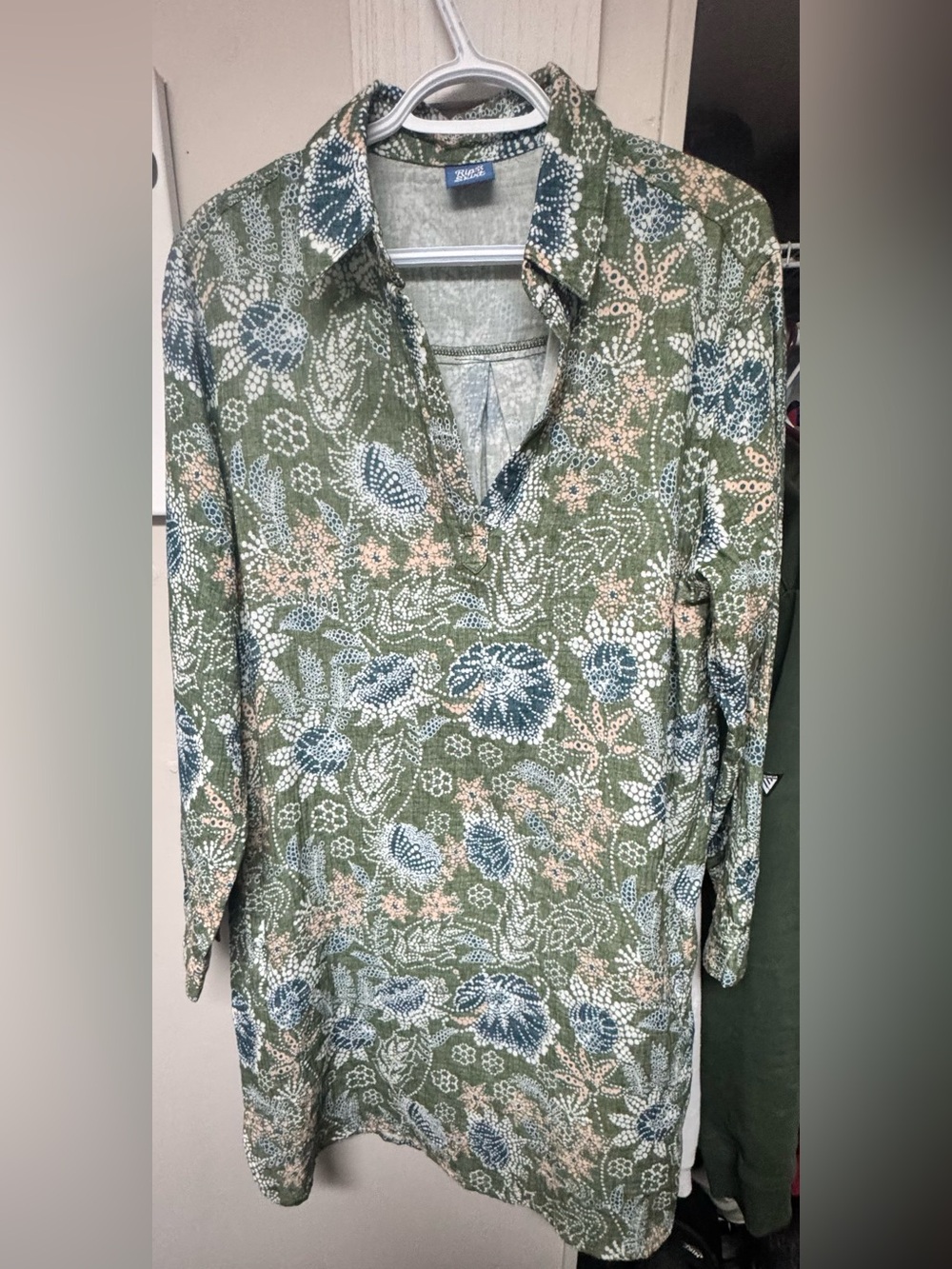 RipSkirt Hawaii Popover Tunic Top M Green Floral 100% Cotton Gauze Travel Resort - Picture 7 of 8